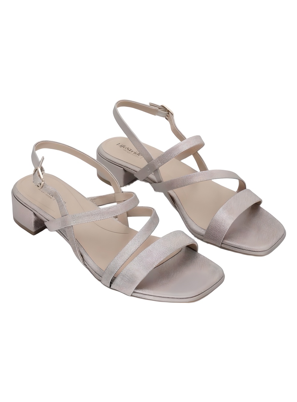 LifeStride Janet Bronze Textured Metallic Strappy Block Heel Sandals Size 10W
